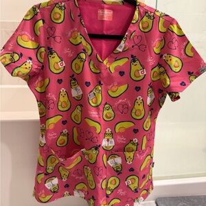 Pink Avocado Print Medical Scrub Top